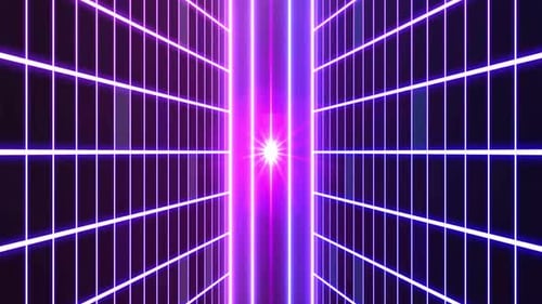 Abstract Retro Neon Grid Tunnel Animation