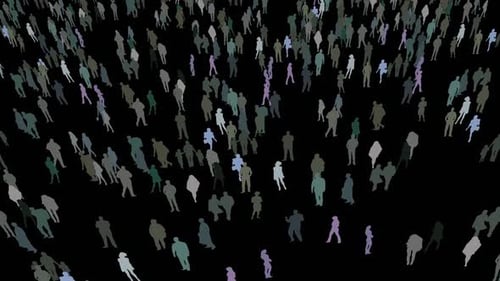 Animated Crowd of Diverse Walking People Silhouettes