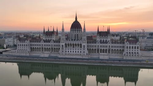 Aerial view of Budapest Parliament Building. Hungary Capital Cityscape at sunrise