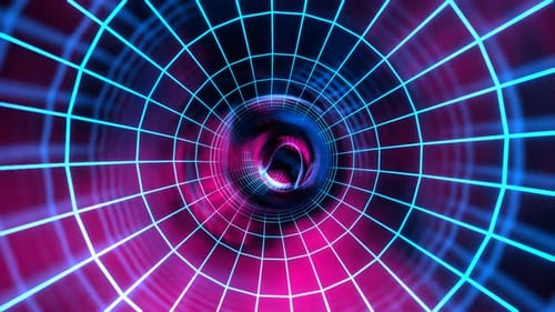 Sci-Fi-Wurmloch-Hintergrund mit Neonrahmen, Zyanblau und Rosa, VJ Loop in 4K