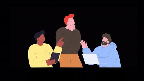 Animated Team Collaboration with Devices in Flat Design