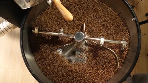 Coffee Beans Being Roasted in Machine