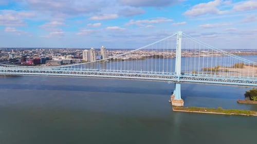 Aerial Alongside the Benjamin Franklin Bridge