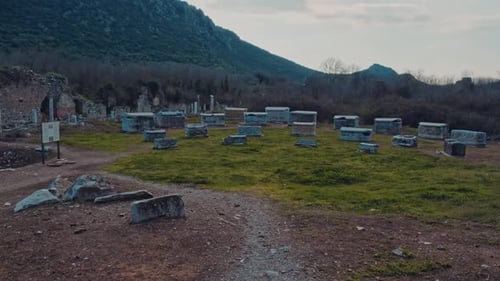 Aerial View of Ancient Sarcophagi and Ruins in Ephesus