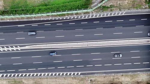 Traffic on a Highway Aerial View Cars Driving in Both Directions