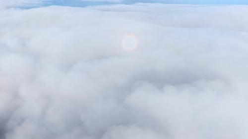 Aerial view of a glory phenomenon over Flores Island, Portugal.