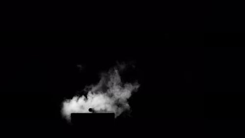 Fume Collection: A cloud of smoke seen above a vent pipe from three quarter view on a black backgrou