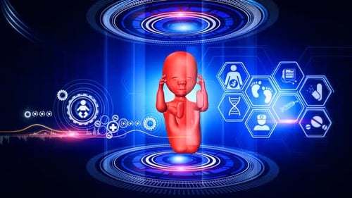 Futuristic Medical Technology with 3D Fetus and Digital Interface