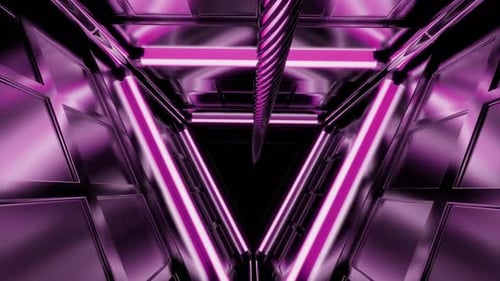 A triangular-shaped tunnel that moves in the opposite direction and is made in computer graphics