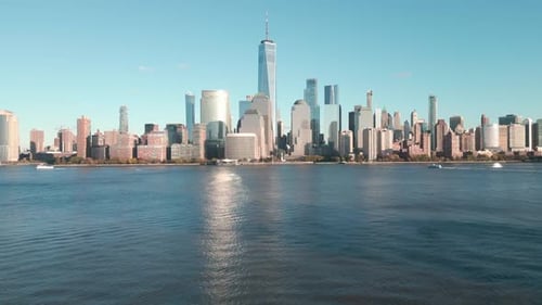 Aerial Drone Fly in New York City Metropolitan Architecture Big Apple View Manhattan NYC Skyline