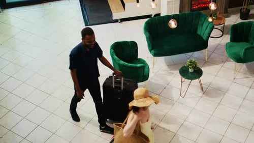 Tourists Arriving at Luxury Hotel