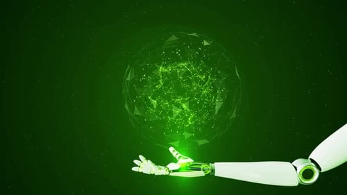 Brazo robótico y pantalla de interfaz gráfica de usuario futurista Cyber Network