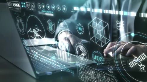 Dynamic Futuristic HUD Interface Overlay with Digital Data Elements