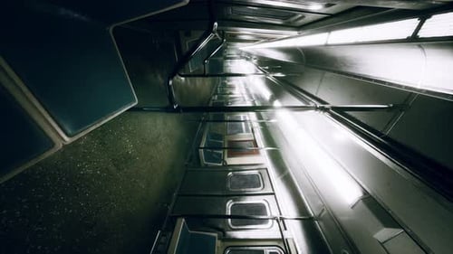 Vertical Empty Metal Subway Train in Urban Chicago