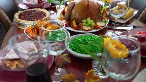 Thanksgiving Feast with Turkey and Autumn Decorations
