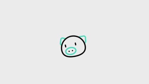 Flat Design Animated Pig Head Line Art
