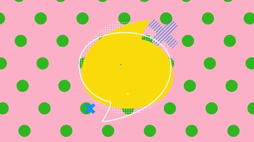 Digital animation of speech bubble against rows of dots on pink background
