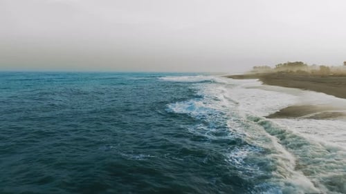 Ocean Waves Move Stormily Toward the Coast