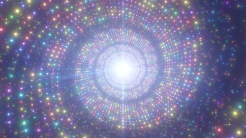 Travel Forward In Flashing Rainbow Glowing Neon Lights Spiral Tunnel - 4K