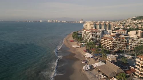 Aerial Panoramic Landscape of Puerto Vallarta Mexican Resort Beach Town Skyline Pacific Ocean Coast,