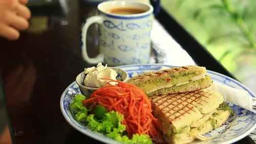 Delicious Sandwich and Salad Lunch in Cafe
