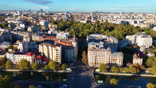 Cinematic Drone View Over Izvor District, Bucharest, Romania