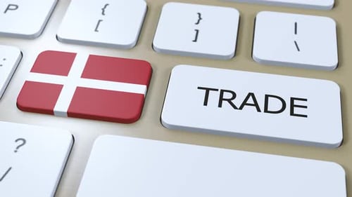 Denmark Flag and Trade Button Press Animation