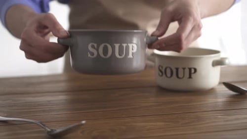 Soup Bowls Placed on Wooden Kitchen Table