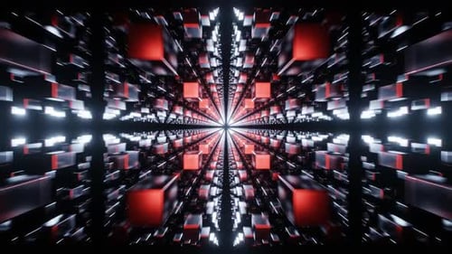 Red and Light Blue Abstract Cubic Dimension Background VJ Loop in HD
