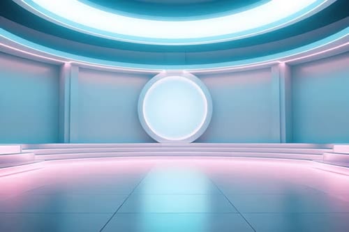podium Futuristic showcase with platform for product displaying. Empty modern stage display