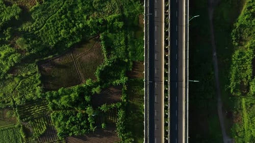 Aerial View of Empty Highway Bridge at Dawn Without People