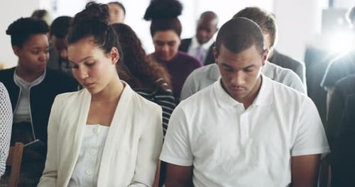 Workshop, training and business people learning at a seminar with diversity in corporate