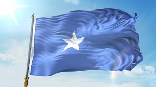Realistic Somalia National Flag Waving Animation Against Blue Sky