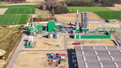Green Industrial Plant Aerial View in Rural Setting