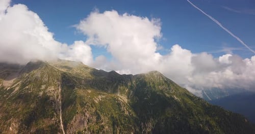 Timelaps: View from the drone, on a sunny day view of the terrain,trees, hills, the concept: ecolo