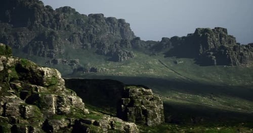 Majestic Rocky Landscape with Dramatic Cliffs and Shadows in Daylight
