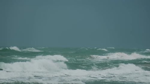 Storm Wave Splashing Water Foam Ocean Storm