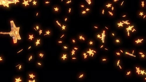 Camera Flying Through 3d Bright Yellow Stars. 3d Stars Are Flying On The Dark Background. Bight 3d
