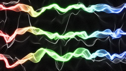 Abstract background with colorful waves, seamless loop. Glowing neon lines