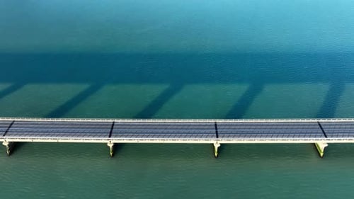Bridge Over Turquoise Sea Water Beautiful Urban Infrastructure Epic Road for Cars Aerial View