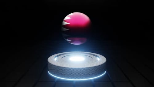 Futuristic 3D Qatar Flag Sphere Display on Illuminated Pedestal