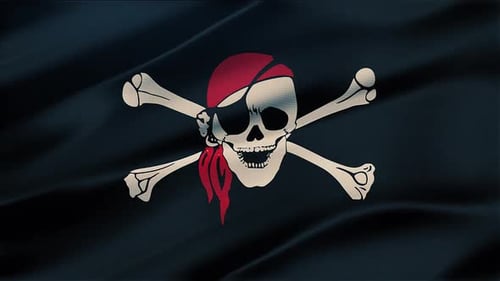 Waving Pirate Flag with Jolly Roger Skull and Crossbones