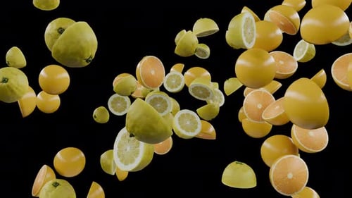 Dynamic Falling Citrus Fruits Transition