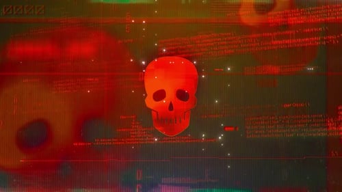 Animated Glitch Skull Digital Technology Warning Background