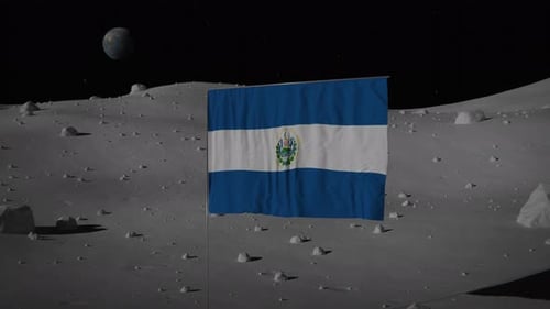 El Salvador Flag Waving on Lunar Surface with Earth