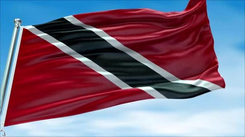 Realistic Trinidad and Tobago Flag Waving in Blue Sky