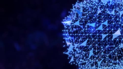 Chaotic Spherical Network: High-Tech 3D Render with Elements of AI, Blockchain, and Big Data