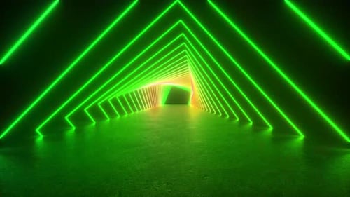 Neon Tube Lights Tunnel in Dark Room