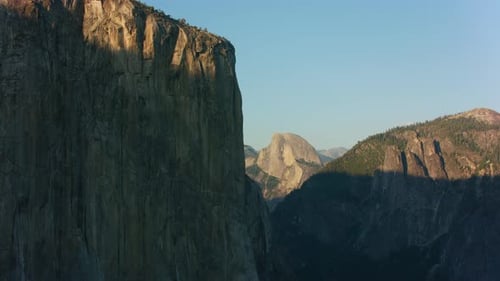 Yosemite, California Circa-2021: Aerial View El Capitan and Half Dome in Yosemite