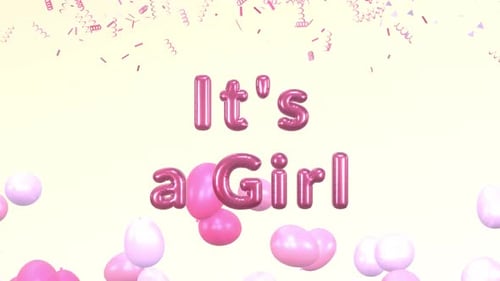 It's a Girl Animated Pink Balloon Text Reveal with Confetti